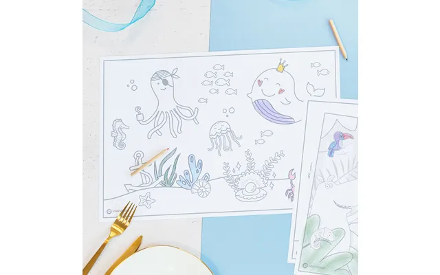 Smartphoto Set Of Placemats With Colouring Page Under The Sea- Set Of 24