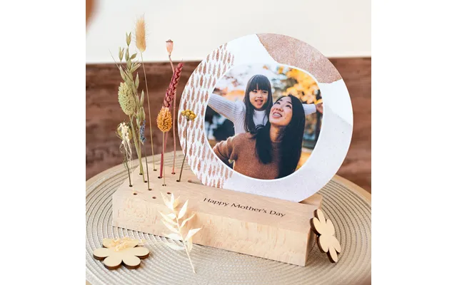 Smartphoto Wooden Block With Print - Dried Flowers And Rounded Forex Card