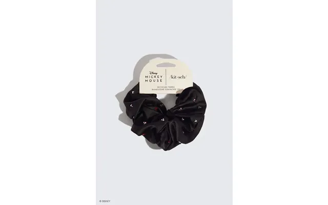 Kitsch & Mickey And Minnie Recycled Black Fabric Rhinestone Scrunchie - Black