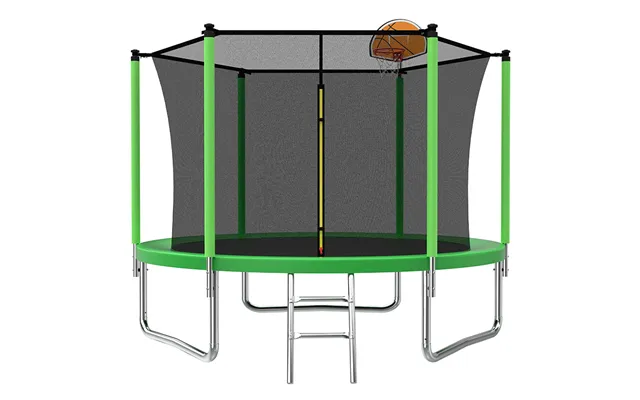 Air Dog 8ft Trampoline With Safety Enclosure Basketball Hoop And Ladder