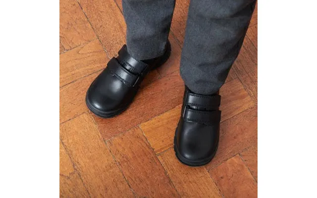 Engineer - Black Leather Boys Rip-tape School Shoes