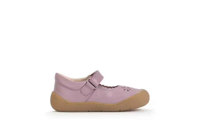 Eva - Mauve Leather Girls Rip-tape Floral First Walking Shoes
