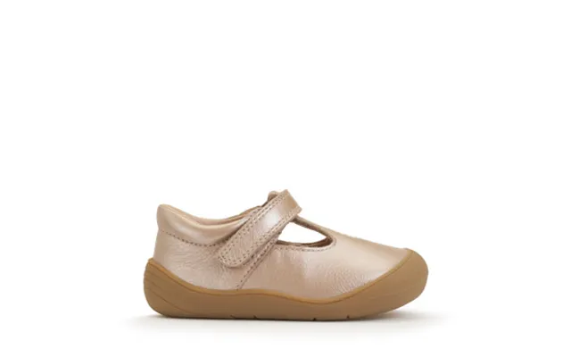 Floret - Taupe Pearlised Leather Girls Riptape First Walking Shoes