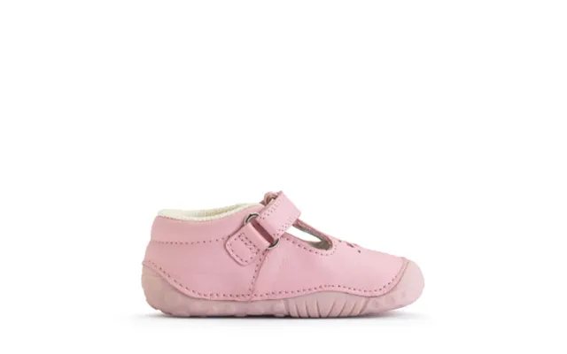 Tumble - Sugar Pink Leather Girls Rip-tape T-bar Pre-walkers