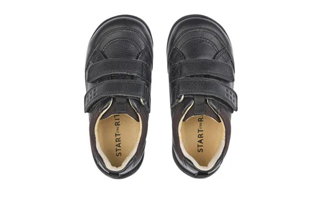 Zigzag - Black Leather Boys Rip-tape First School Shoes