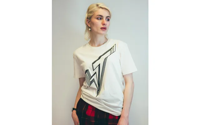 Ecru T-shirt With Black Lined Logo