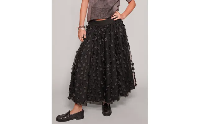 Mesh Maxi Skirt - Flower Pattern In Black product image