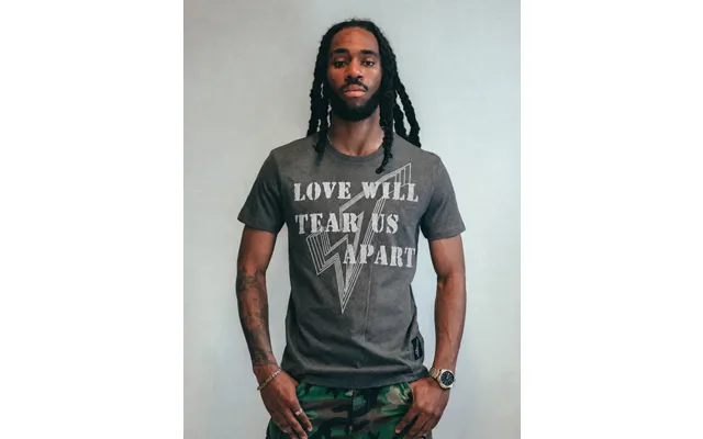 'love Will Tear Us Apart' Silver Lined Logo T-shirt In Grey