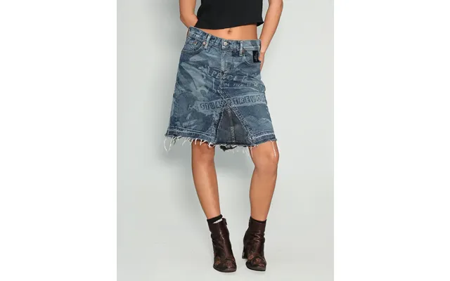 'peace' Laser Print Denim Jean Skirt In Blue product image