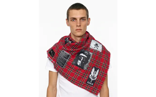 'the Highland Riot' - Patched Scarf In Striking Red Tartan Men