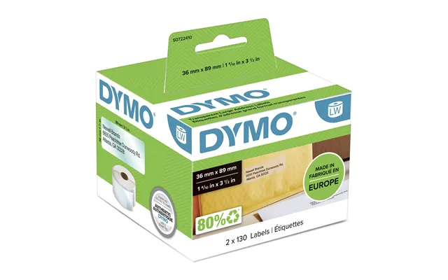Dymo Authentic Labelwriter Large Address Labels 36mm X 89mm Black Print On Clear Labels 2 Rolls Of 130 260 Easy-peel Lab
