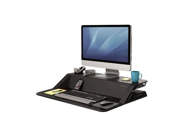 Fellowes Sit Stand Desk Riser - Lotus Height Adjustable Sit Stand Desk Converter With Cable Management