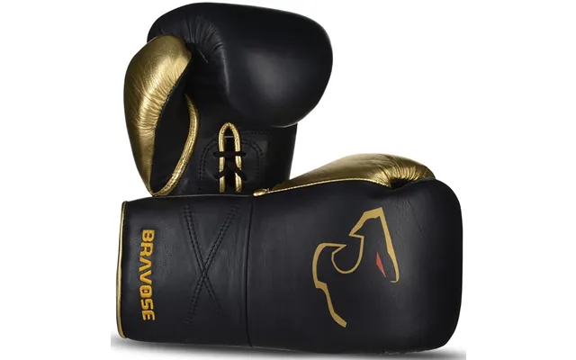 Bravose Elite Pro Lace Up Leather Sparring Boxing Gloves White - Black