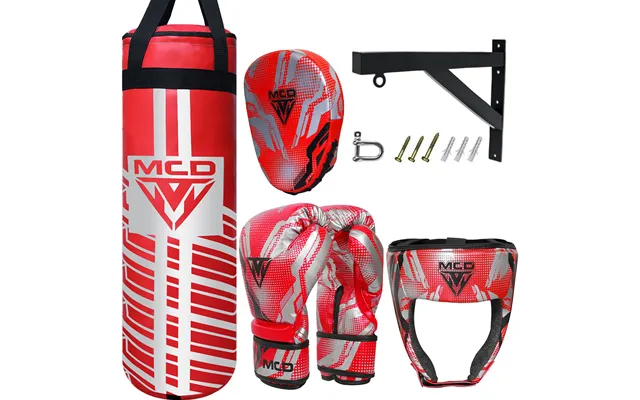 Mcd Kids Punching Bag Set - Includes Boxing Gloves, Punchbag, Headguard, Focus Pads & Bracket Red 8oz