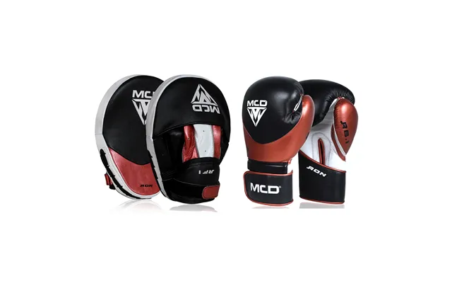 Mcd Ron Series Boxing Gloves And Pads 3-tone Real Leather Set For Pad Work Training Black 14oz product image