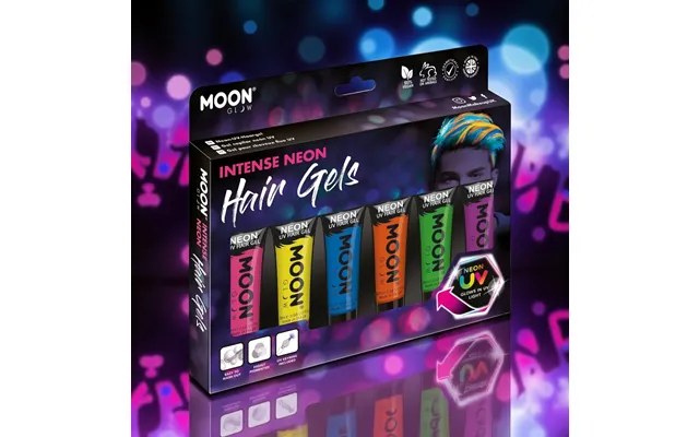 6pk Intense Neon Uv Hair Gels Kit & Uv Torch By Moon Glow