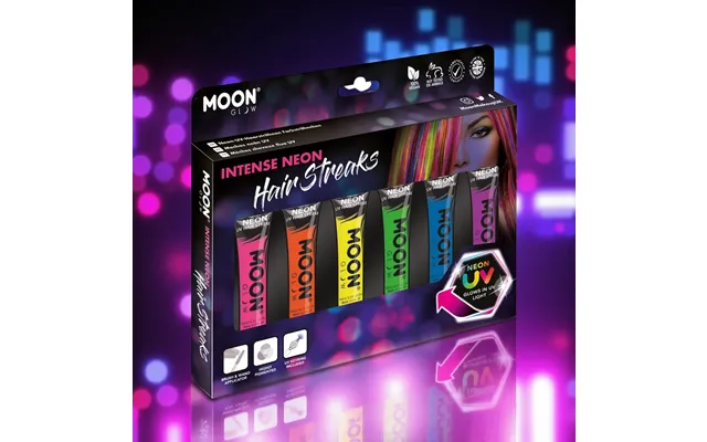 6pk Intense Neon Uv Reactive Hair Streak With Uv Keyring And Brush & Wand Applicator By Moon Glow