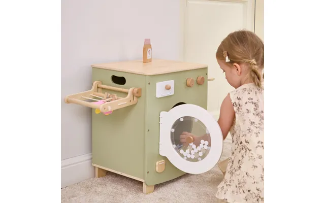 Kids Wooden Washing Machine Play Set Laundry Role Play With Ironing Board - Clothes Line & Accessories
