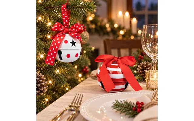 Metal Red & White Hanging Bells With Ribbon