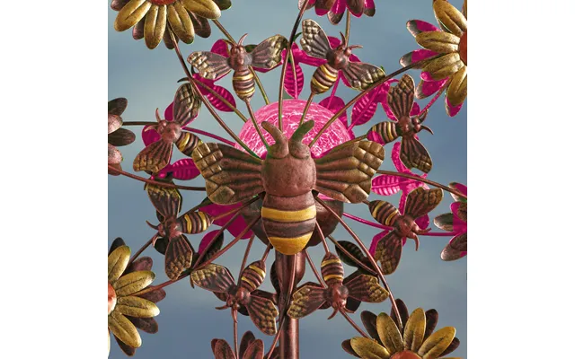 Solar Flower Bee Crackle Globe Wind Spinner Stake 1.3m By Smart Solar