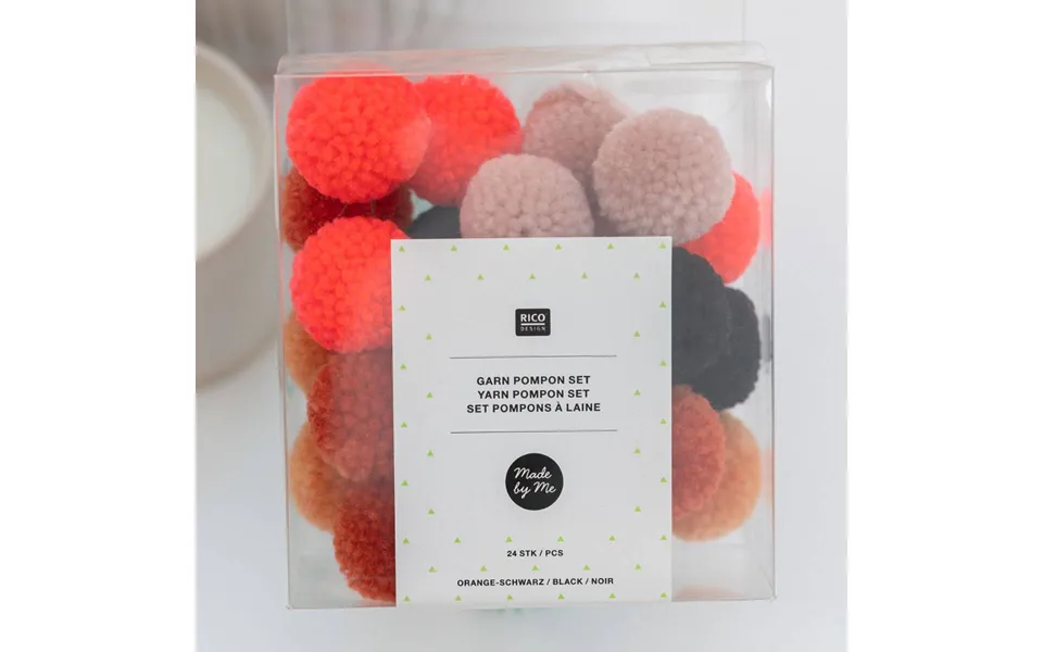 Rico Yarn Pompon Set Of 24 Orange Black Mix