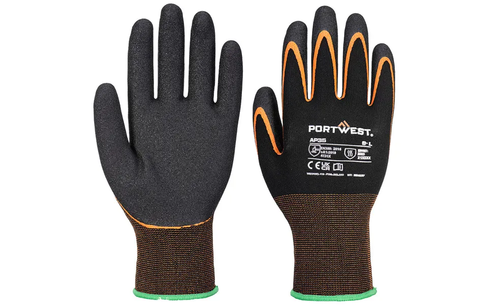 Portwest Grip 15 Nitrile Double Palm Glove - Black Orange
