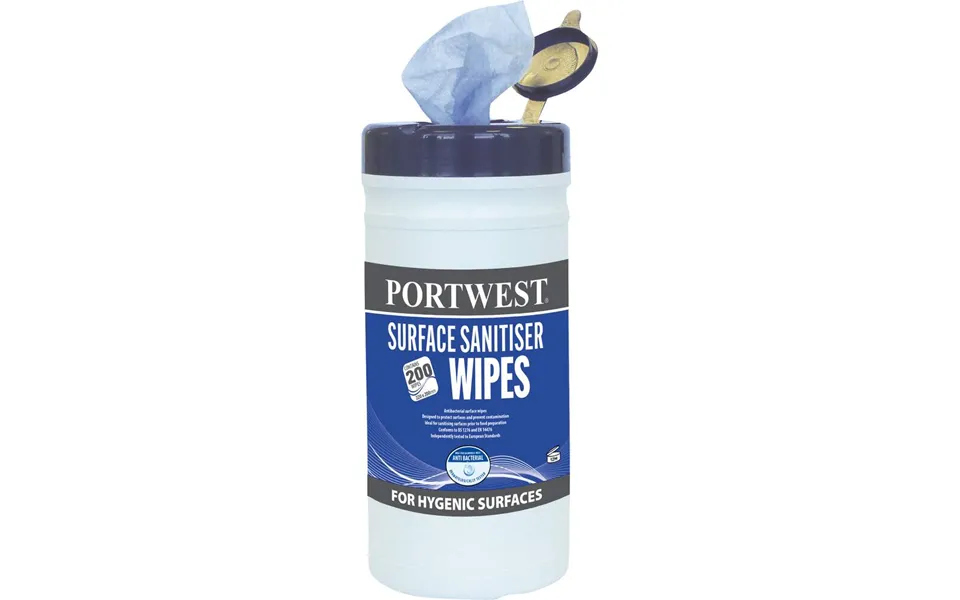 Portwest Surface Sanitiser Wipes 200 Wipes - Blue