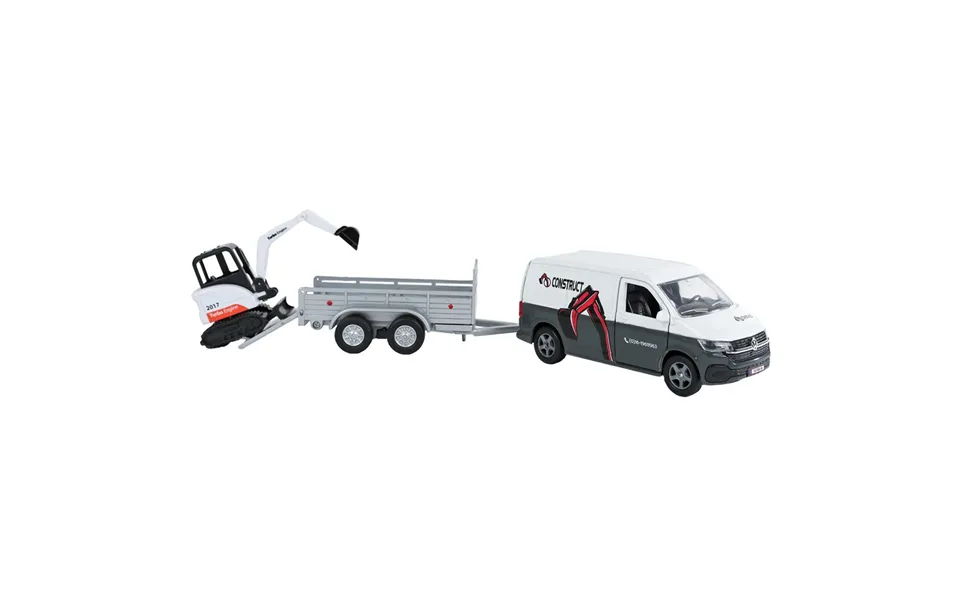 Kid's Globe Vw Transporter With Mini Excavator & Trailer