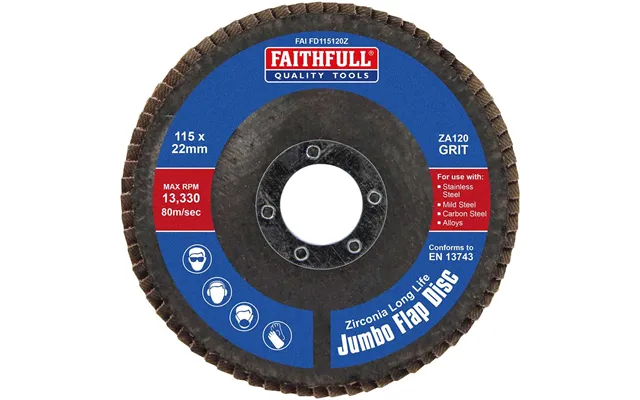 Faithfull Zirconia Abrasive Jumbo Flap Disc 115mm 120g Pack Of 1