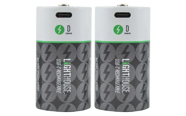 Lighthouse Usb-c Rechargeable Li-ion D Cell Battery Pack Of 2