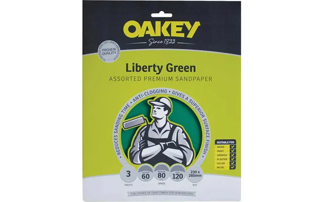 Oakey Green Aluminium Oxide Sandpaper Assorted Grit Pack Of 3