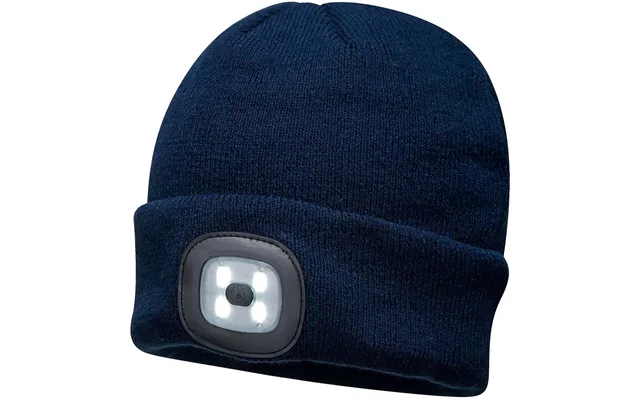 Portwest Beanie Hat And Usb Rechargeable Led Head Light Navy One Size