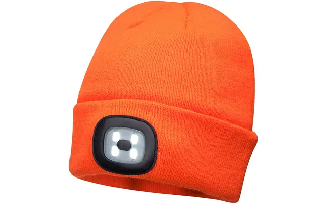 Portwest Beanie Hat And Usb Rechargeable Led Head Light Orange One Size
