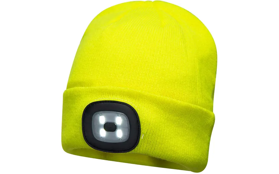 Portwest Beanie Hat And Usb Rechargeable Led Head Light Yellow One Size