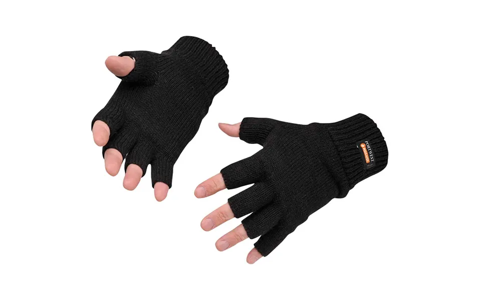 Portwest Fingerless Insulatex Lined Knit Gloves Black One Size