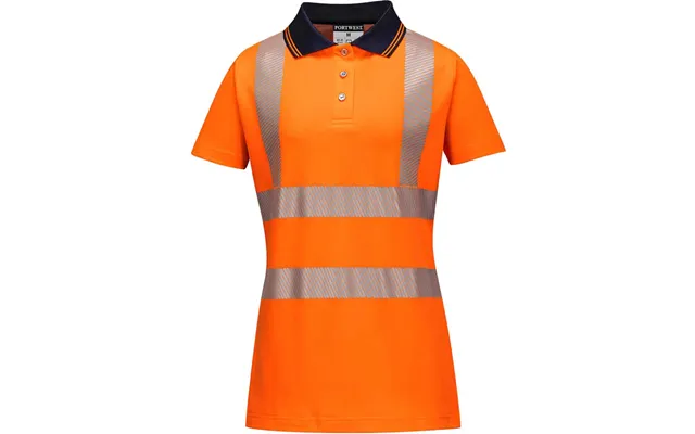 Portwest Hi Vis Womens Cotton Comfort Pro Polo Short Sleeve Shirt Orange Black M