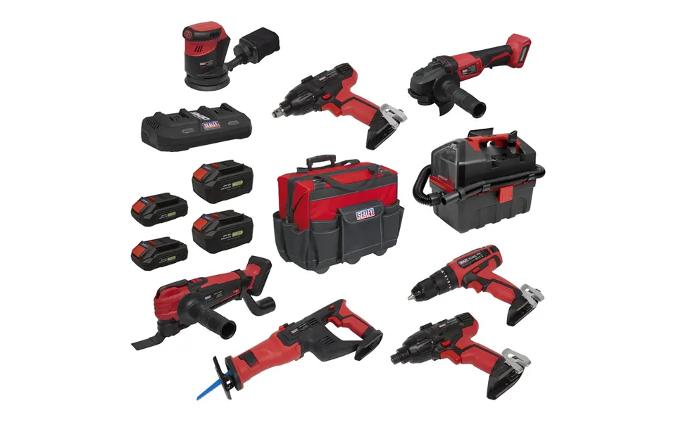 Sealey Cp20v 20v Cordless 8 Piece Power Tool Kit 2 X 2ah - 1 X 3ah & 1 X 4ah Battery Charger Case