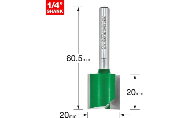 Trend Craftpro Two Flute Straight Router Cutter 20mm 20mm 1 4