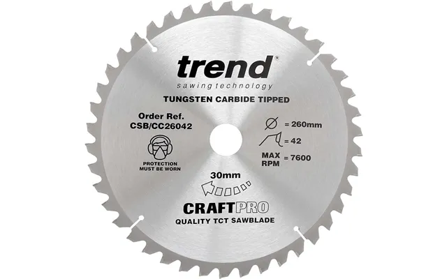 Trend Craftpro Wood Cutting Mitre Saw Blade 260mm 42t 30mm