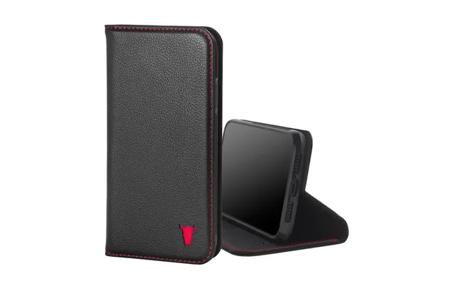 Apple Iphone 11 Leather Wallet Case With Stand Function - Black With Red Detail