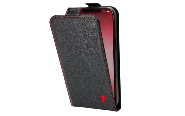Apple Iphone 12 12 Pro Leather Flip Case Magsafe Charging - Black With Red Detail