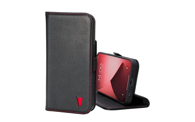 Apple Iphone 12 Pro Max Leather Wallet Case With Stand Function - Black With Red Detail