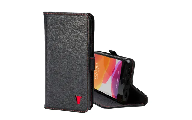 Apple Iphone Se 2022 2020 Iphone 8 & Iphone 7 Leather Wallet Case With Stand Function - Black With Red Detail