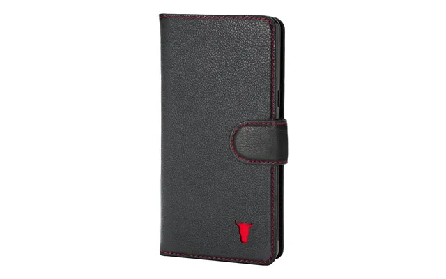 Google Pixel 8a Leather Wallet Case With Stand Function - Black With Red Detail