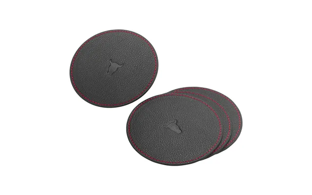 Leather Coaster Set 4 Pack - Black With Red Detail