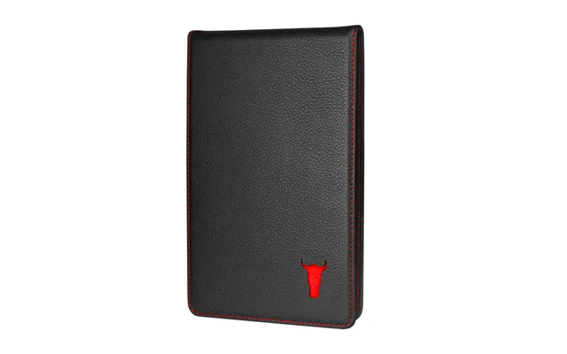 Leather Golf Scorecard Holder And Yardage Book Cover - Black With Red Detail