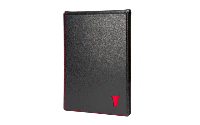 Leather Golf Scorecard Holder & Yardage Book Cover Pro Edition - Black With Red Detail