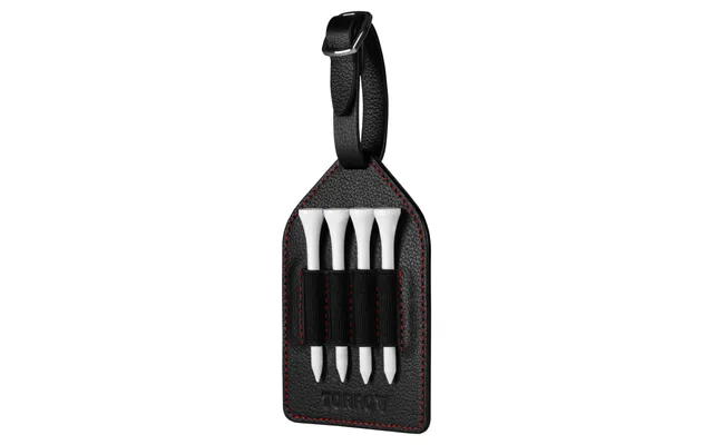 Leather Golf Tee Holder For Golf Bags - Black With Red Detail