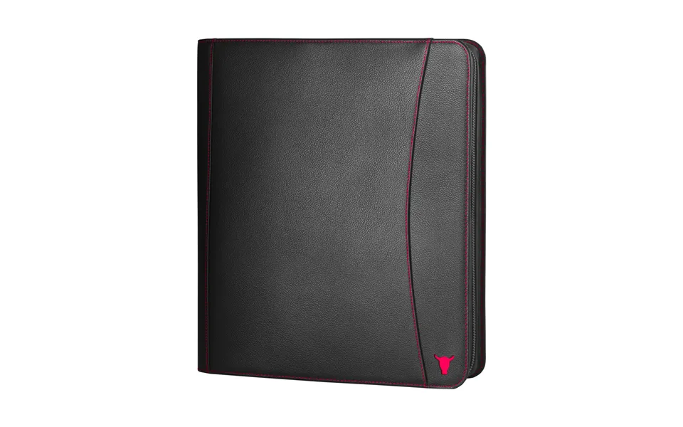 Leather Zipped A4 Conference Folder Portfolio - Black With Red Detail
