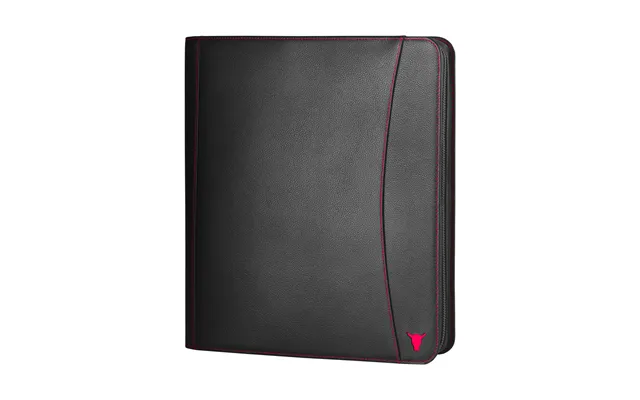 Leather Zipped A4 Conference Folder Portfolio - Black With Red Detail